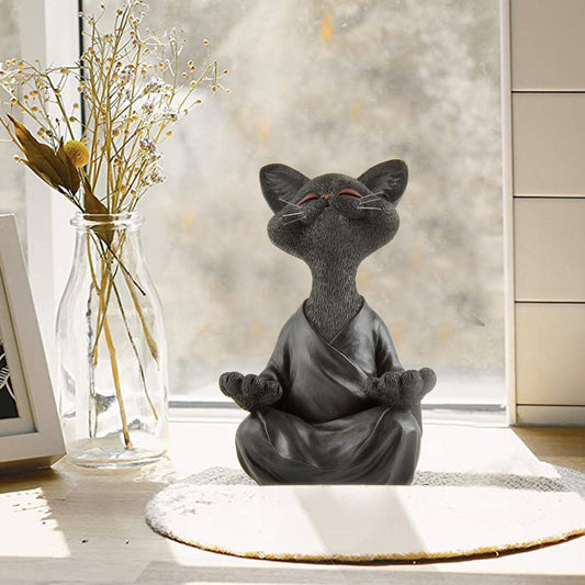 Cat Figurine Meditation Yoga Happy Cat Decor Home