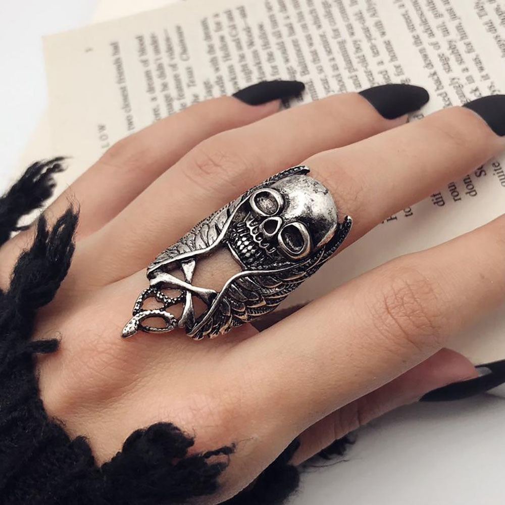 Twin Skull Wings Ring