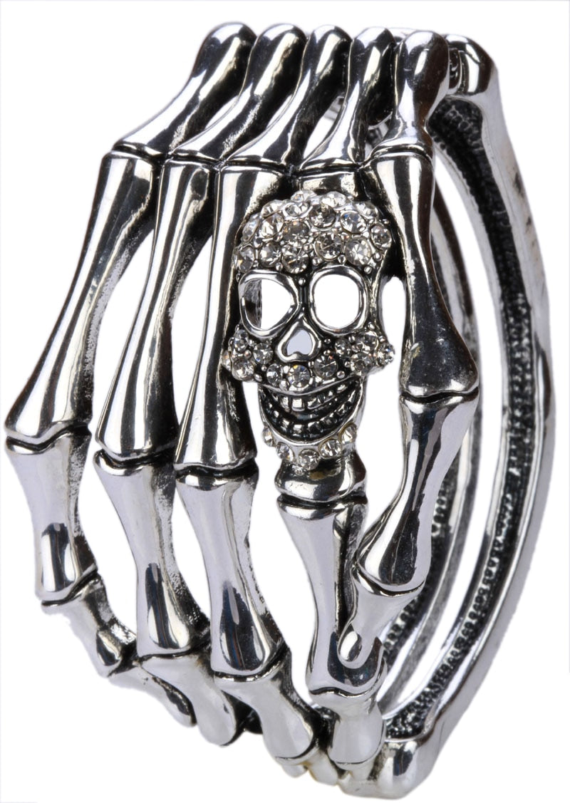 Skeleton Hand Bracelet With Skull Crystal