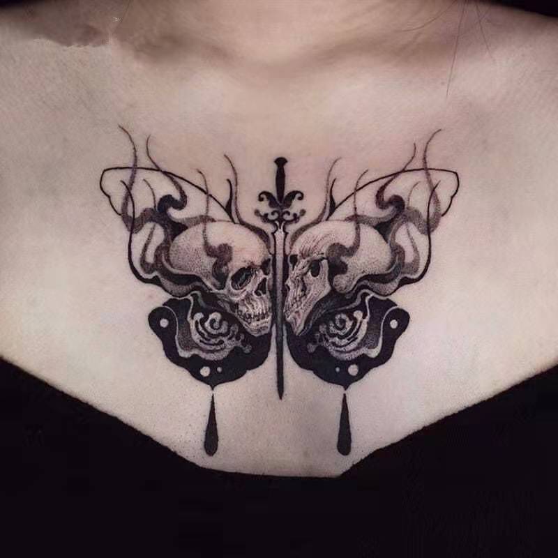 Skull Butterfly Tattoo Stickers