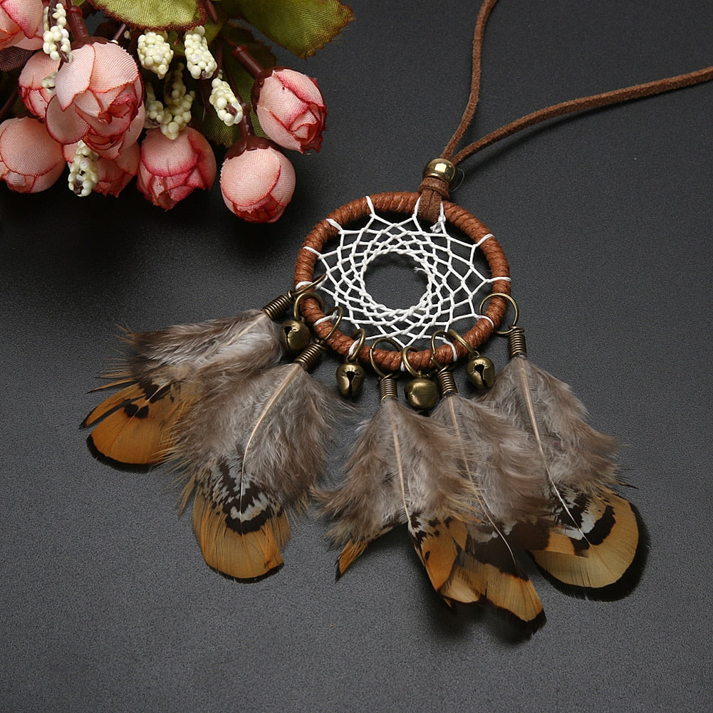 Native Indian Feather Dream Catcher Necklace