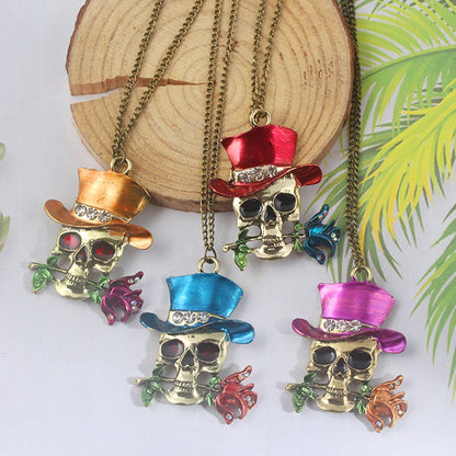 Jewelry Rose Skull Pendant Necklace