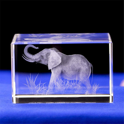 Elephant Figurines Crystal 3D Laser Etched Glass Cube Engraving