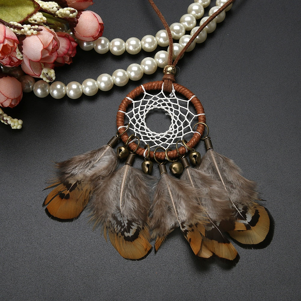 Native Indian Feather Dream Catcher Necklace