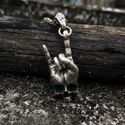 Skull Middle Finger Rock Necklace