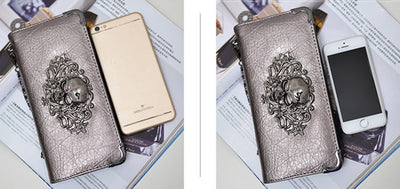 Skull Long Fashion Metal Leather Women Wallets