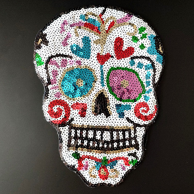 26CM Skull Head Patches For Clothing Sequins Clothes Stickers