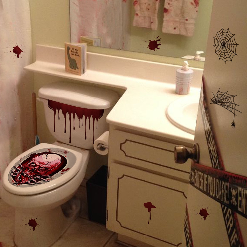 Skull Horror Toilet Seat Grabber Sticker For Halloween