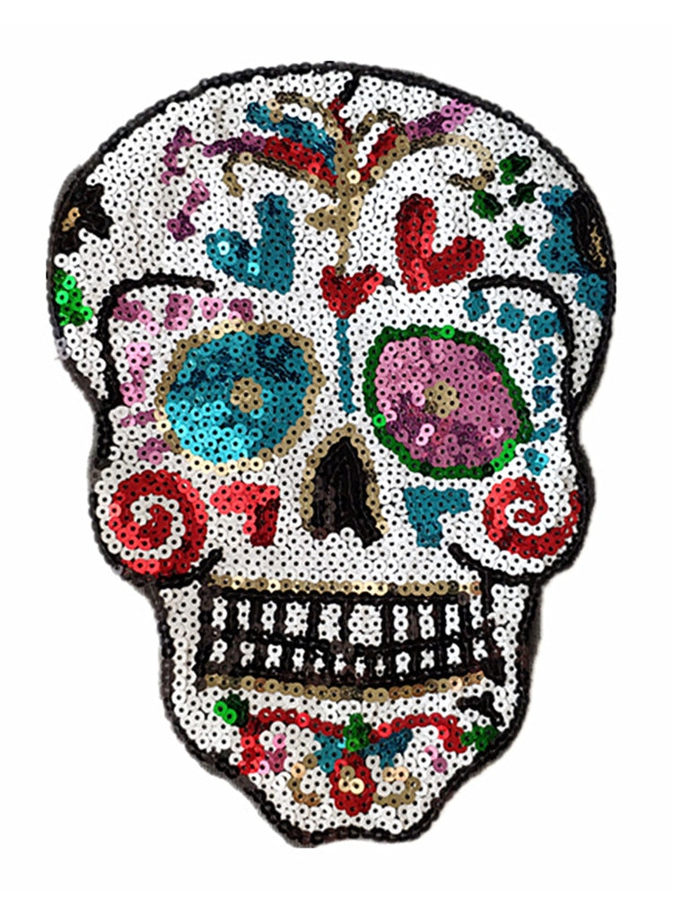 26CM Skull Head Patches For Clothing Sequins Clothes Stickers