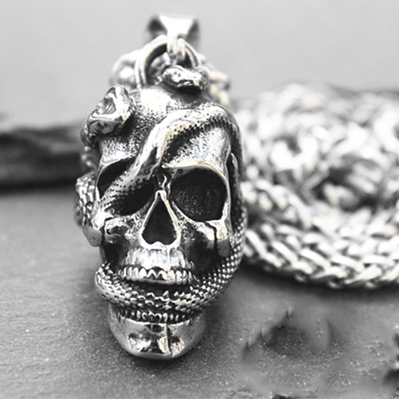 Twin Snake Wearing Skull Necklace