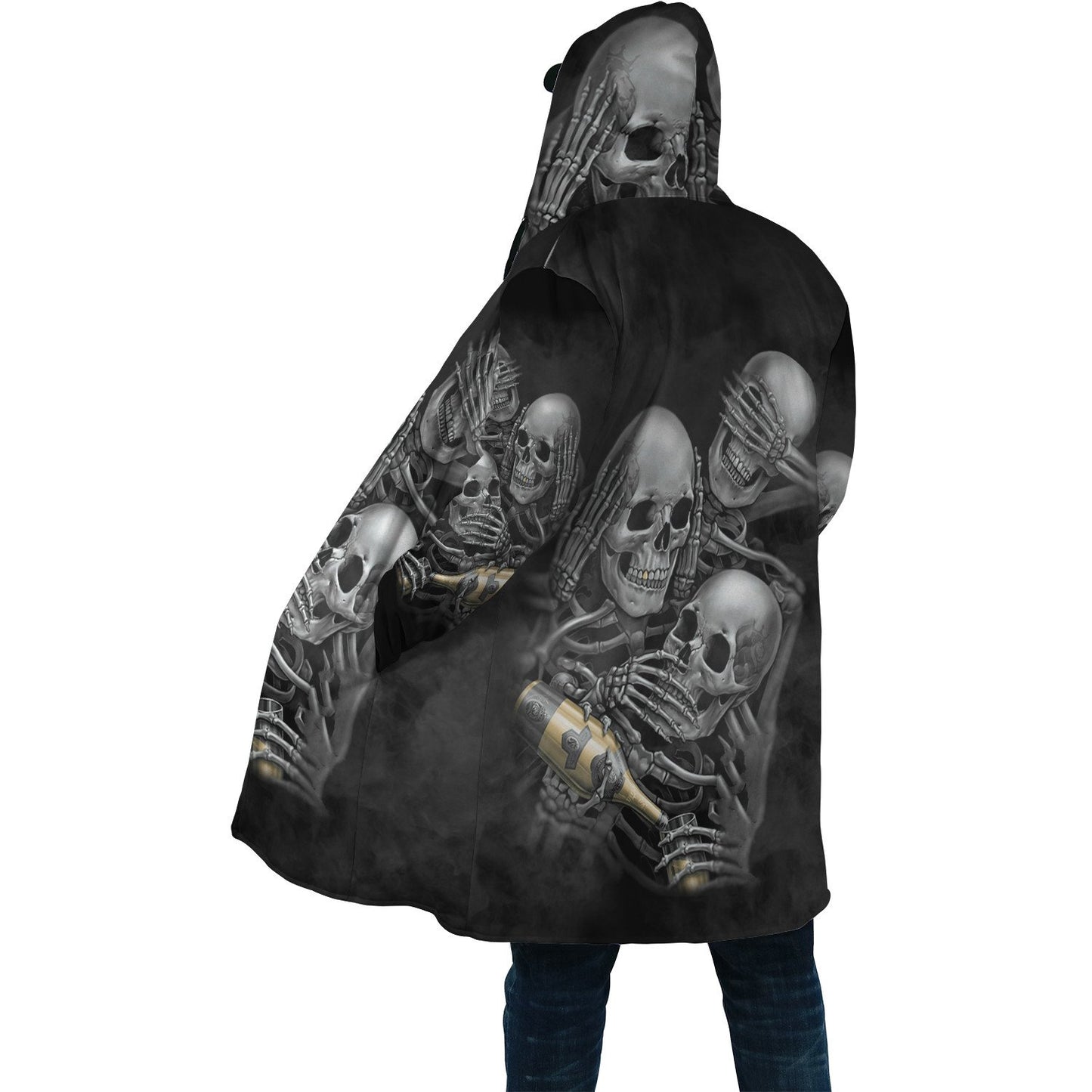 Crazy Skull Hooded Cloak Thick Warm Fleece