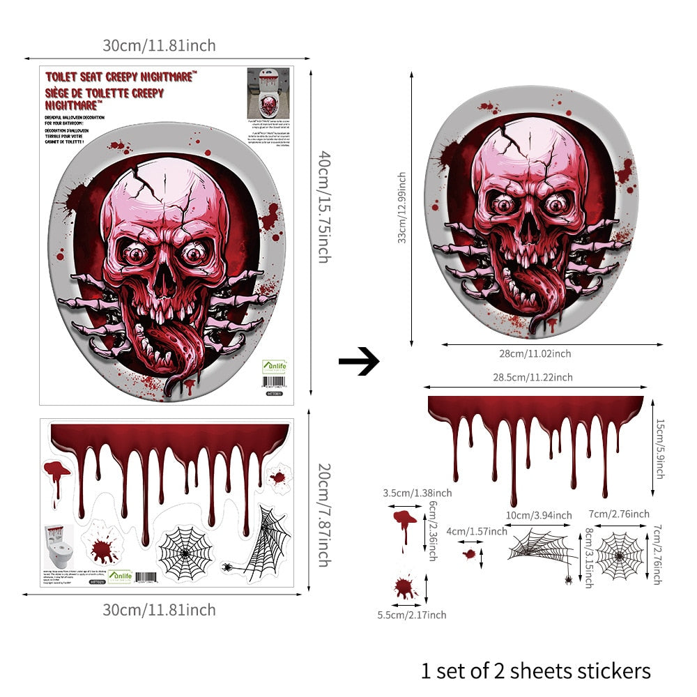 Skull Horror Toilet Seat Grabber Sticker For Halloween