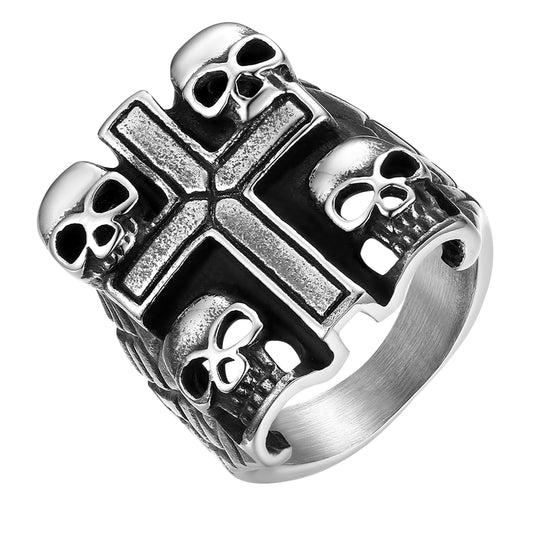 Vintage Gothic Ring Skull Cross