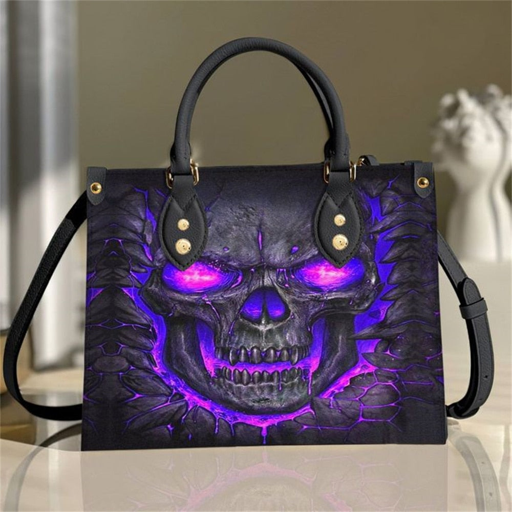 Purple Skull Leather Bag Handbag