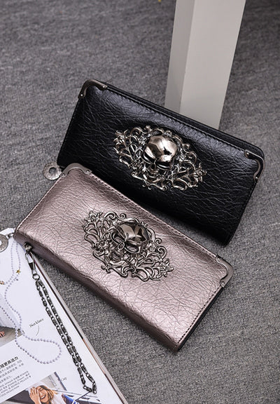 Skull Long Fashion Metal Leather Women Wallets