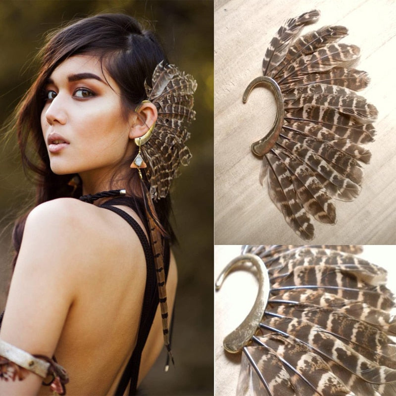 Native Indian Feather Ear Cuff Earrings