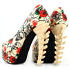 Skull Rose Print Platform Bone High Heels Shoes