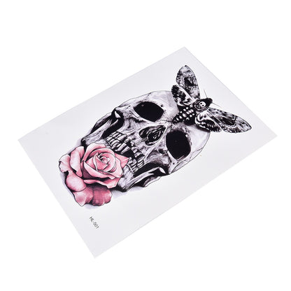 Skull And Pink Rose Tattoo Stickers 21 X 15 CM