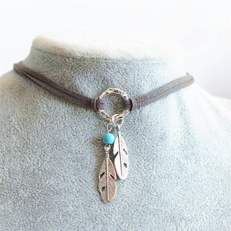 Turquoise Feather Choker Native Necklace