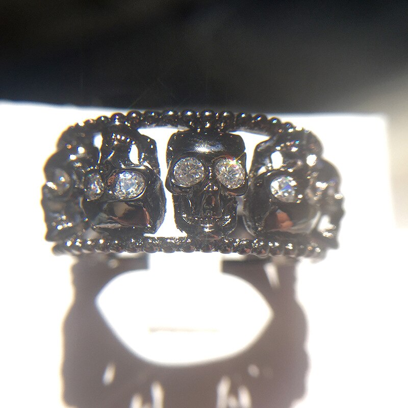 Silver Purple Red Cute Skull Ring