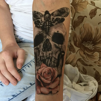 Skull And Pink Rose Tattoo Stickers 21 X 15 CM