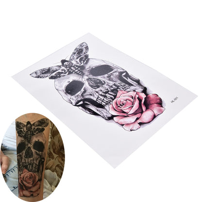 Skull And Pink Rose Tattoo Stickers 21 X 15 CM