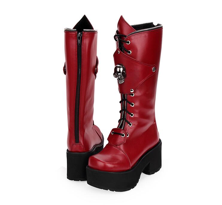 Women Skull Motorcycle Punk High Heels Boots