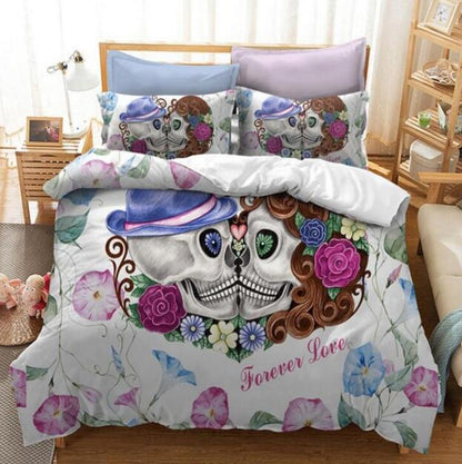 Cartoon Sweet Skull Bedding Set Flower