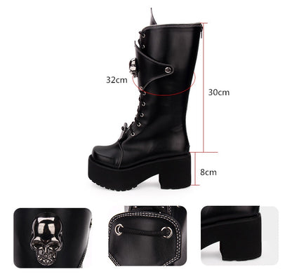 Women Skull Motorcycle Punk High Heels Boots