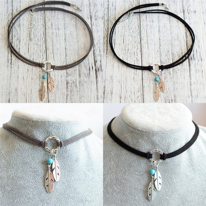 Turquoise Feather Choker Native Necklace