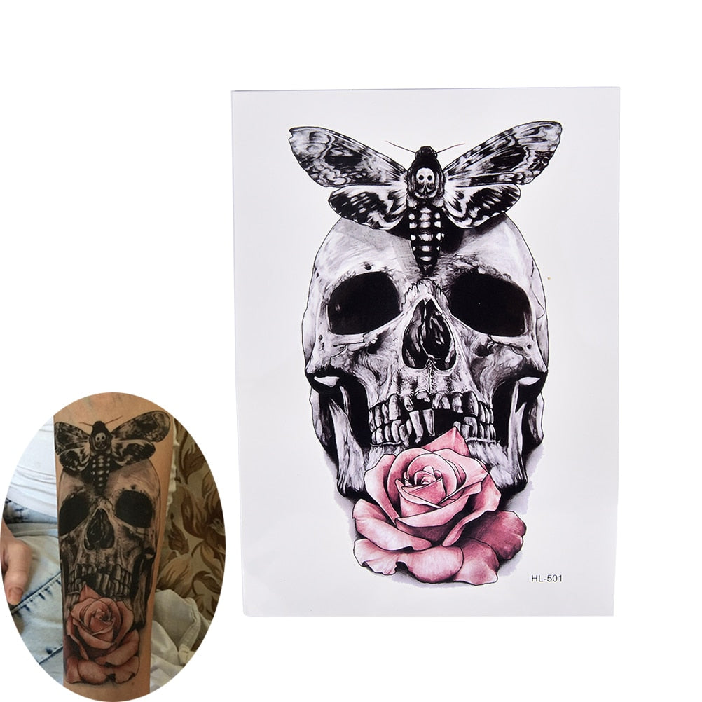 Skull And Pink Rose Tattoo Stickers 21 X 15 CM