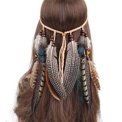 Native Feathers Hair Rope Headdress Headband