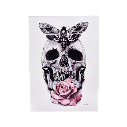 Skull And Pink Rose Tattoo Stickers 21 X 15 CM