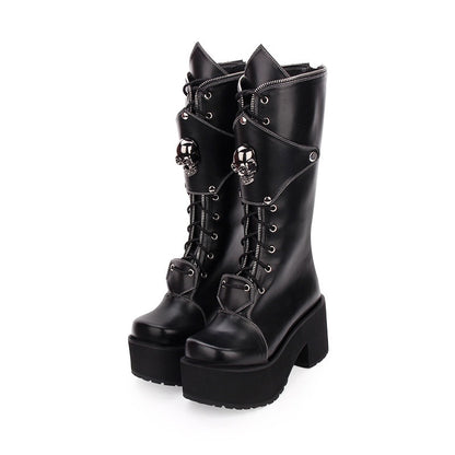 Women Skull Motorcycle Punk High Heels Boots