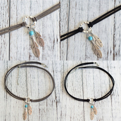 Turquoise Feather Choker Native Necklace