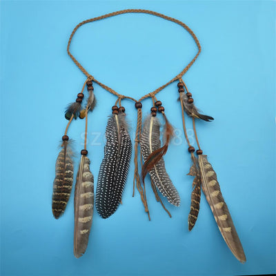 Native Feathers Hair Rope Headdress Headband