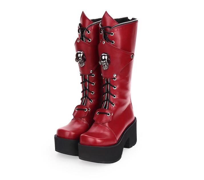 Women Skull Motorcycle Punk High Heels Boots