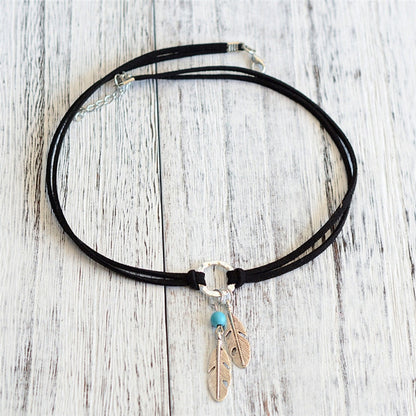 Turquoise Feather Choker Native Necklace