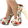 Skull Rose Print Platform Bone High Heels Shoes