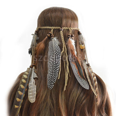 Native Feathers Hair Rope Headdress Headband