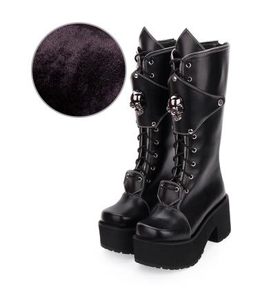 Women Skull Motorcycle Punk High Heels Boots