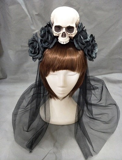 Gothic Black Skull And Rose HeadBand Hair Accessories