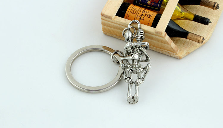 Badass Skeleton Couple Hug KeyChain