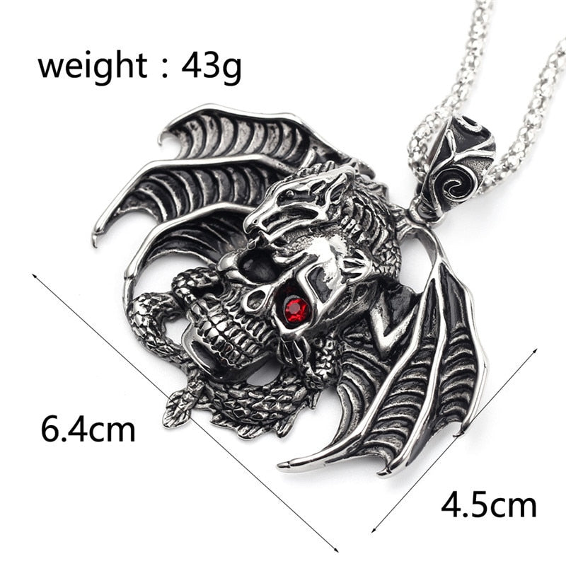 Dragon hug skull badass necklace