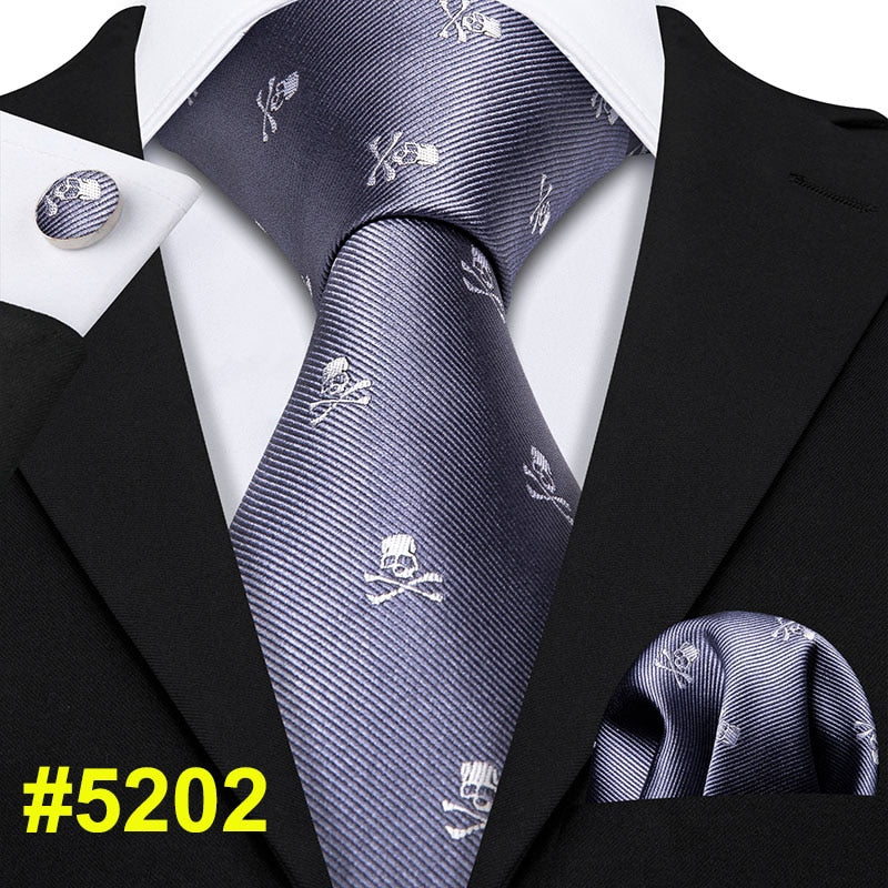 Skull Tie Set 8.5cm Silk Handkerchief Ties