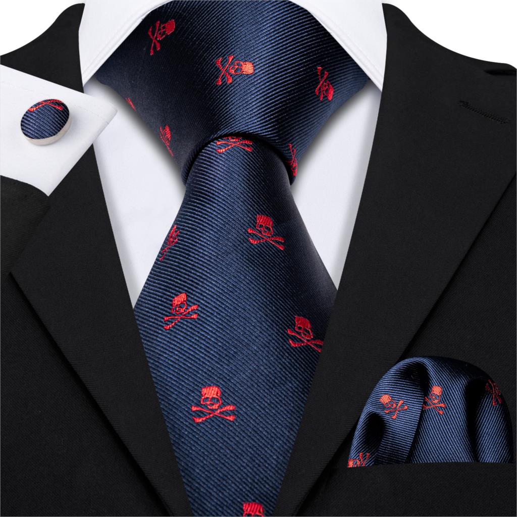 Skull Tie Set 8.5cm Silk Handkerchief Ties