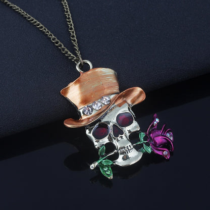 Jewelry Rose Skull Pendant Necklace