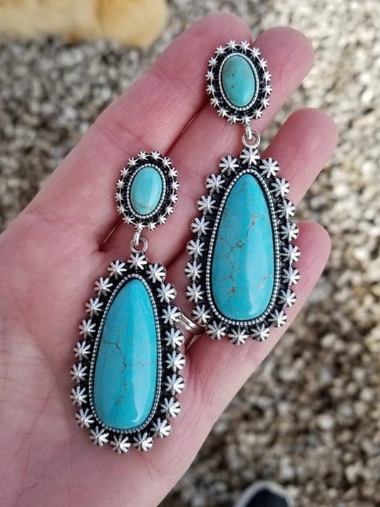 Native Silver Plated Turquoise Earrings Drop Shape