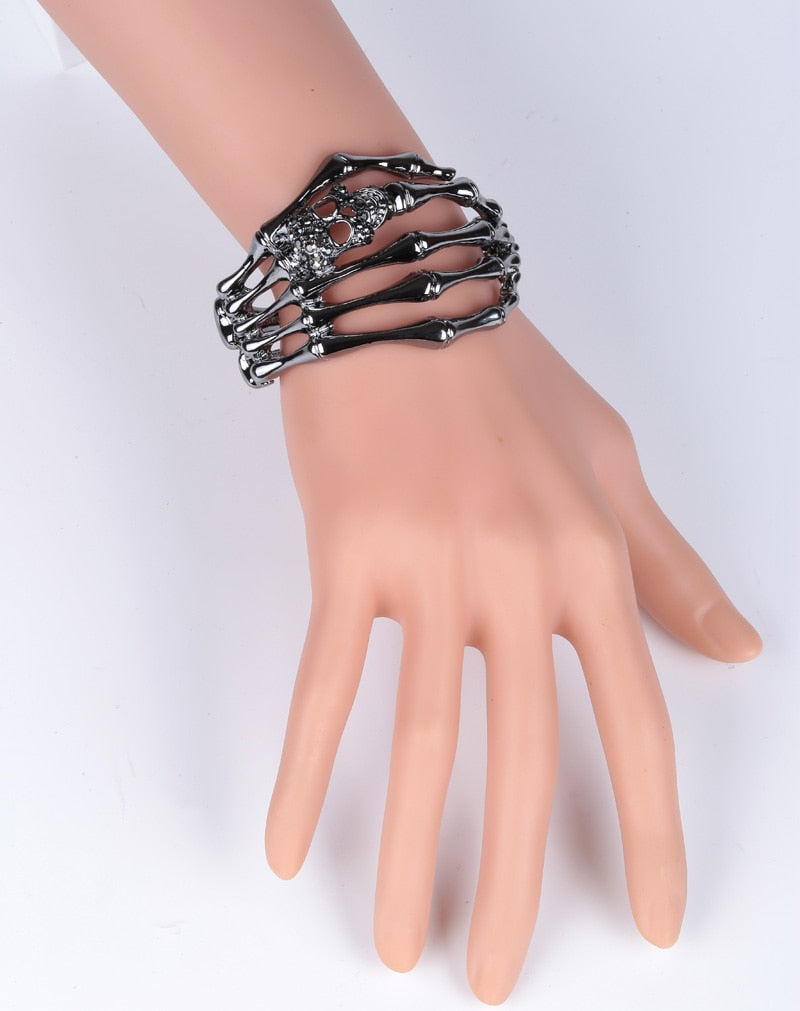 Skeleton Hand Bracelet With Skull Crystal