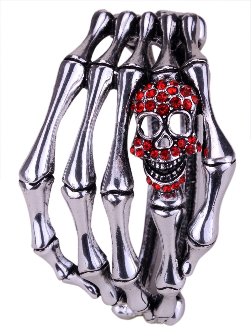 Skeleton Hand Bracelet With Skull Crystal